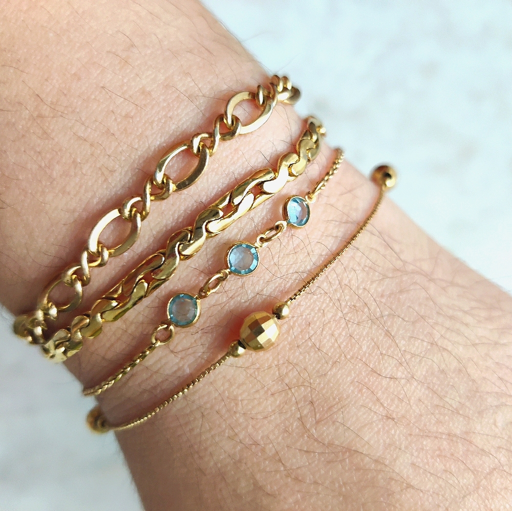 Vintage 14k Gold Plated Figaro Bracelet 7.5"